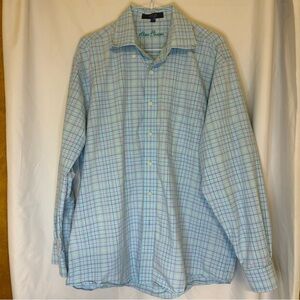 Alan Flusser Cotton Large Light Blue Multicolored Checkered Men's Shirt